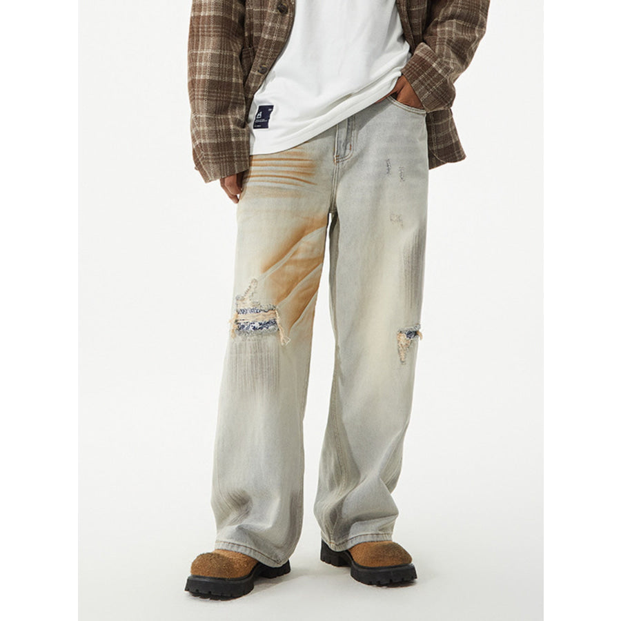 Men’s Distressed Wide Leg Jeans Apparel and Accessories