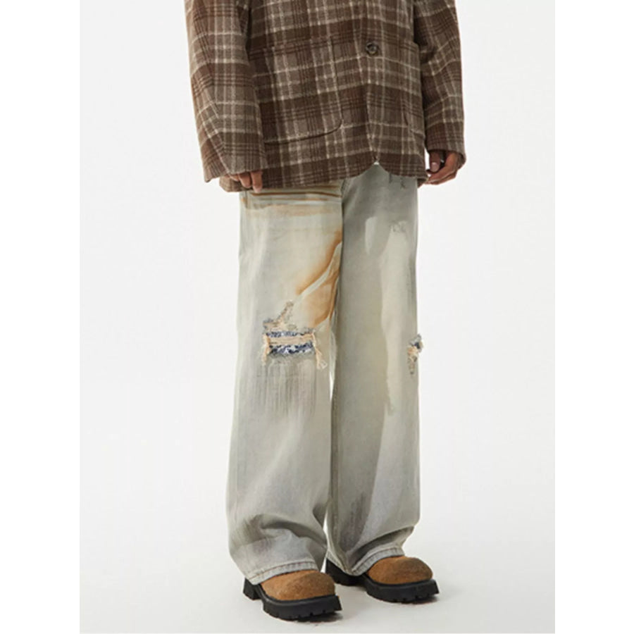 Men’s Distressed Wide Leg Jeans Apparel and Accessories