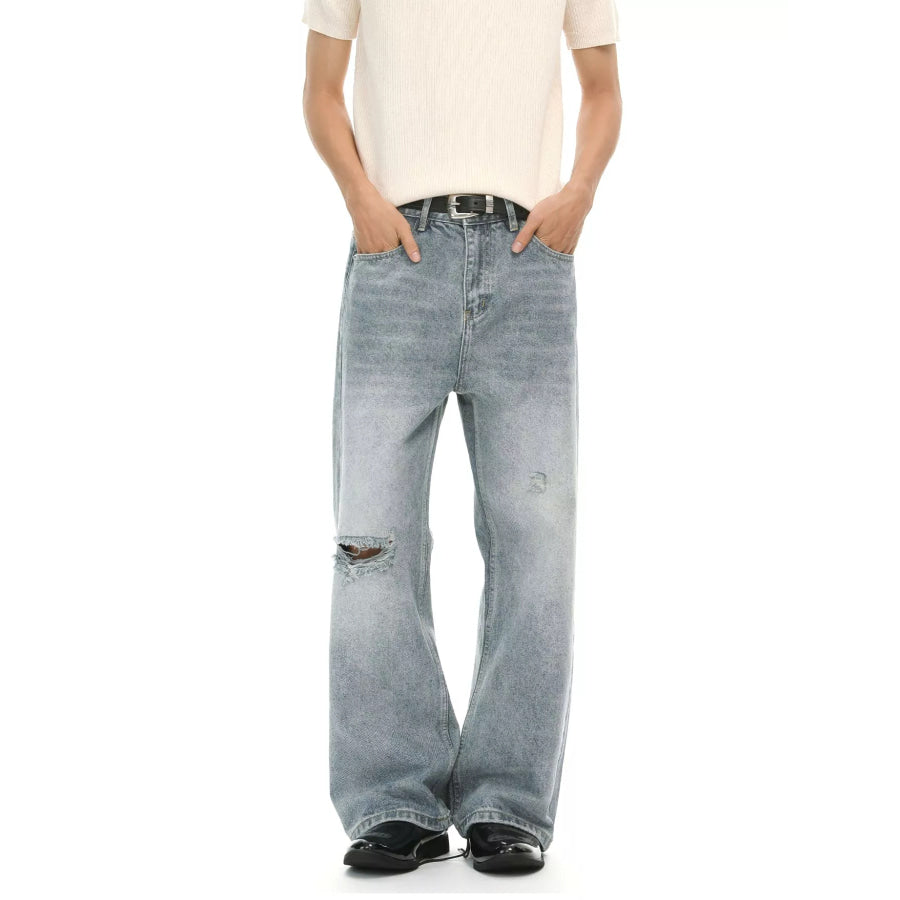 Men’s Distressed Wide-Leg Jeans Blue / S Apparel and Accessories