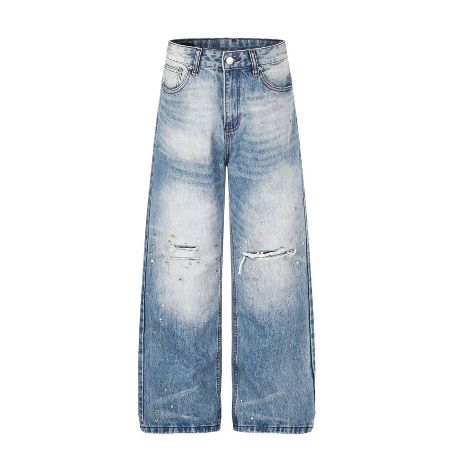 Men’s Distressed Wide-Leg Jeans Blue / S Apparel and Accessories