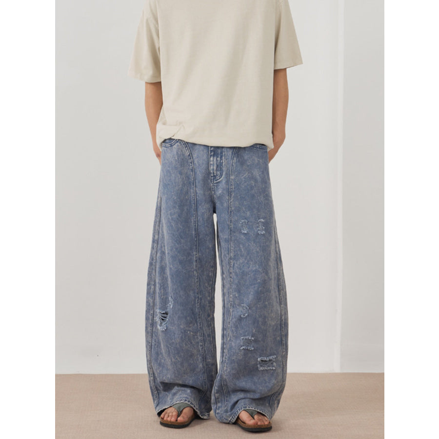 Men’s Distressed Wide Leg Jeans Blue / XS Apparel and Accessories