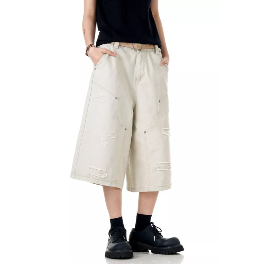 Men’s Distressed Wide Leg Shorts Apparel and Accessories