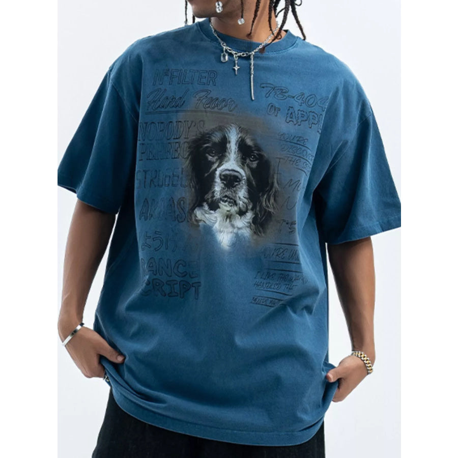 Men’s Dog Graphic Short Sleeve Oversized T-Shirt Blue / S Apparel and Accessories