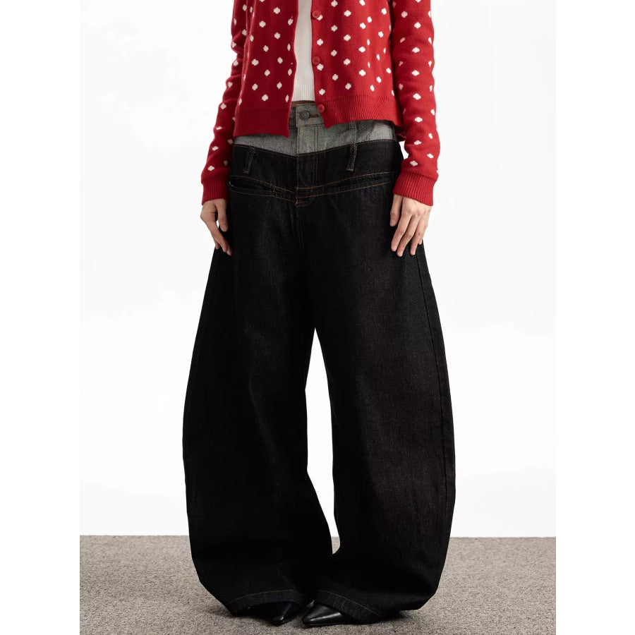 Men’s Double Waist Wide Leg Jeans Black / S Apparel and Accessories