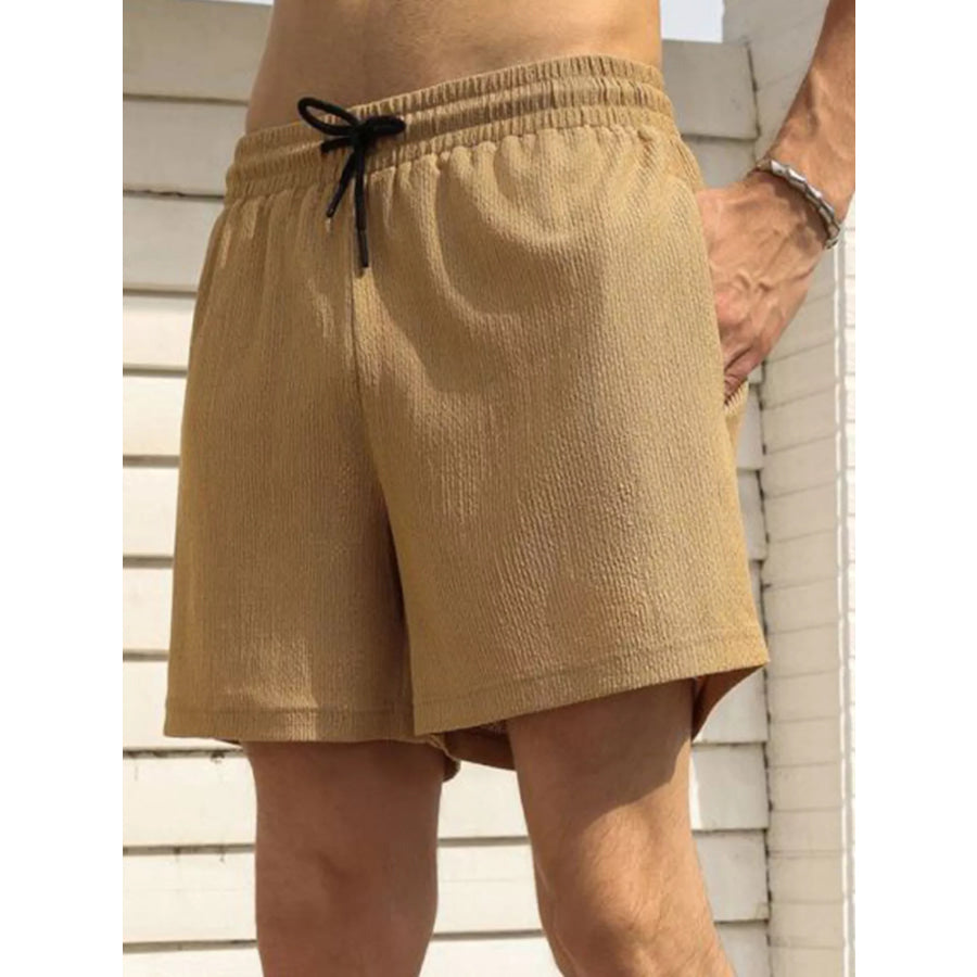 Men’s Drawstring Shorts with Pockets Khaki / S Apparel and Accessories