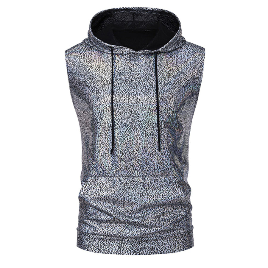 Men’s Drawstring Sleeveless Hooded Top Silver / S Apparel and Accessories