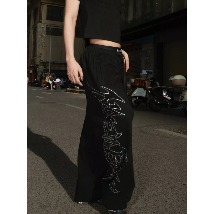 Men’s Drawstring Wide Leg Pants Black / S Apparel and Accessories