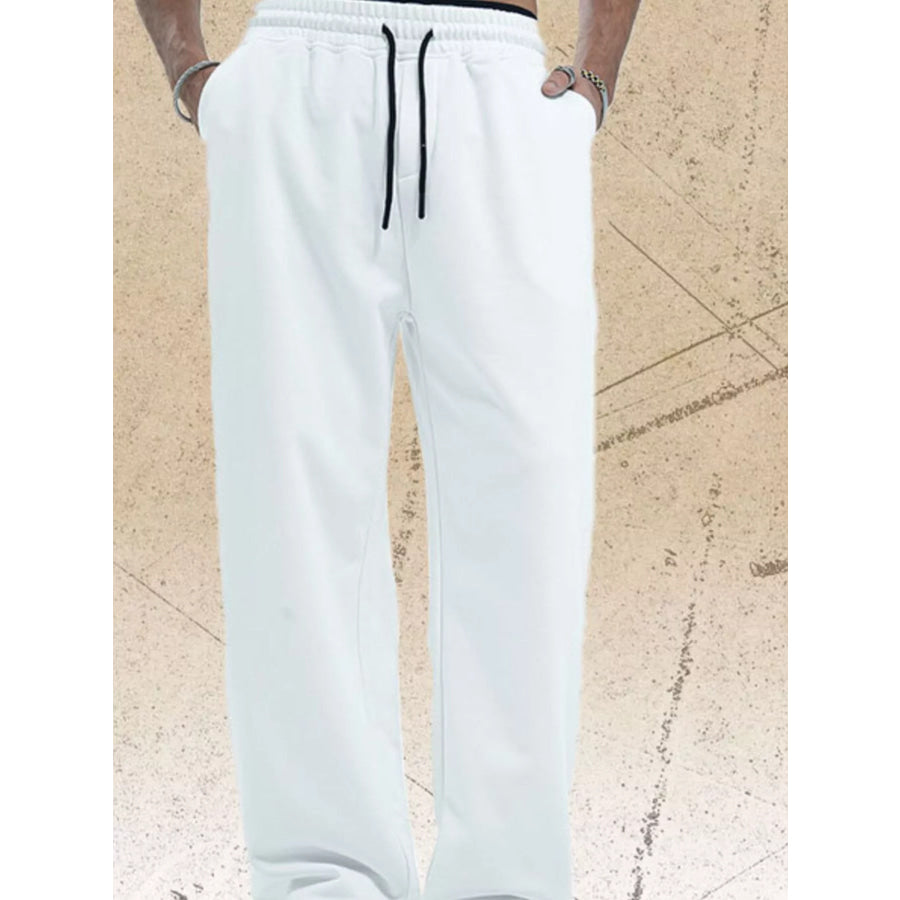 Men’s Drawstring Wide Leg Pants White / S Apparel and Accessories