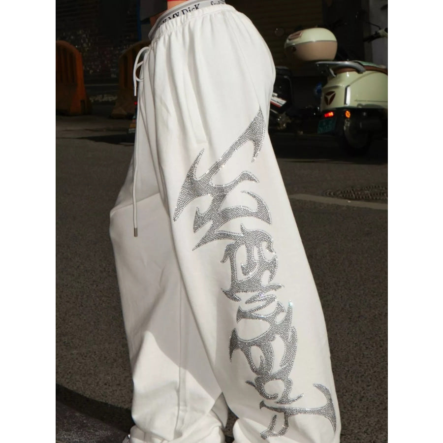 Men’s Drawstring Wide Leg Pants White / S Apparel and Accessories