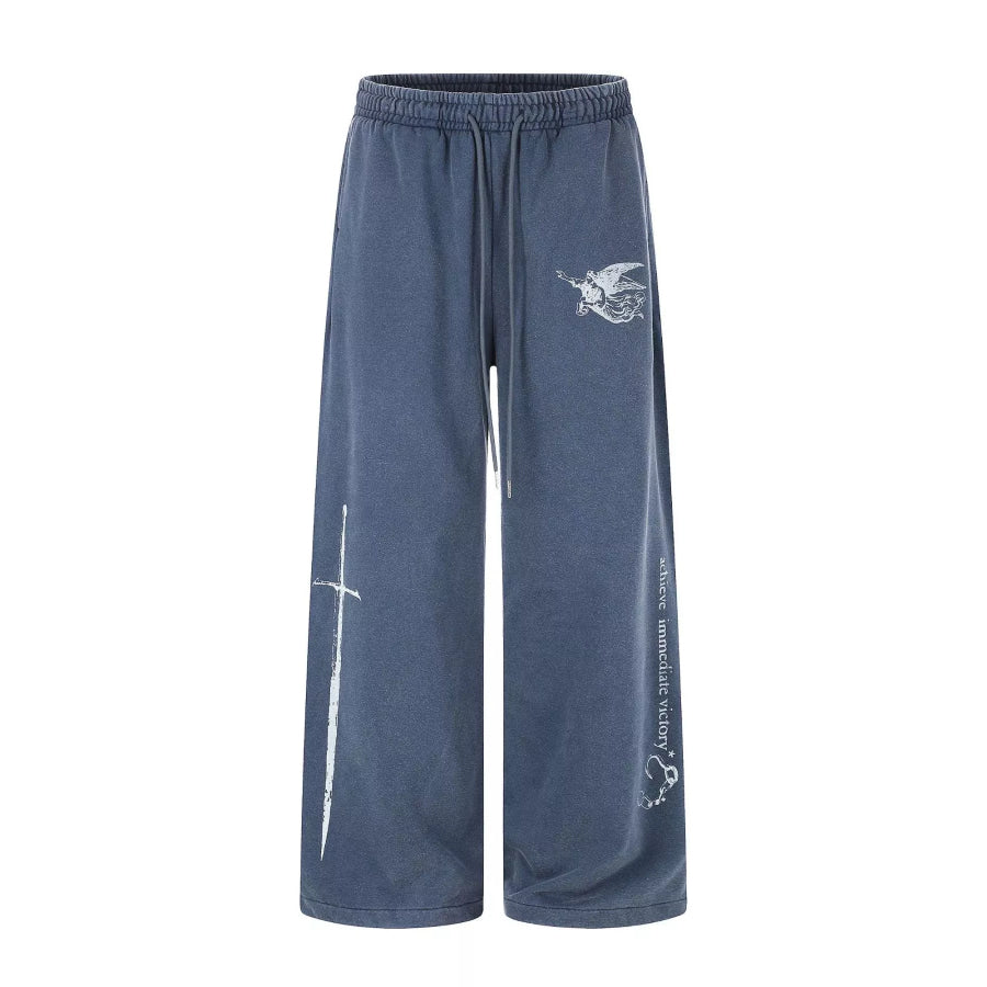 Men’s Drawstring Wide-Leg Sweatpants French Blue / S Apparel and Accessories