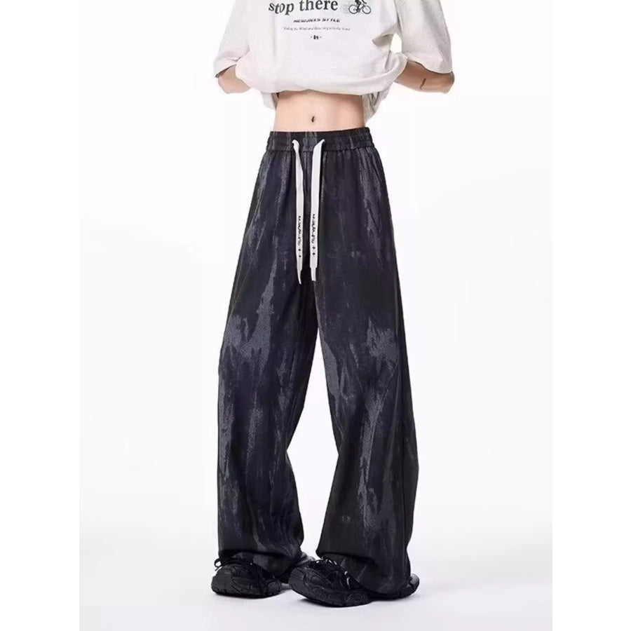 Men’s Drawstring Wide-Leg Tie-Dye Casual Pants Black / M Apparel and Accessories