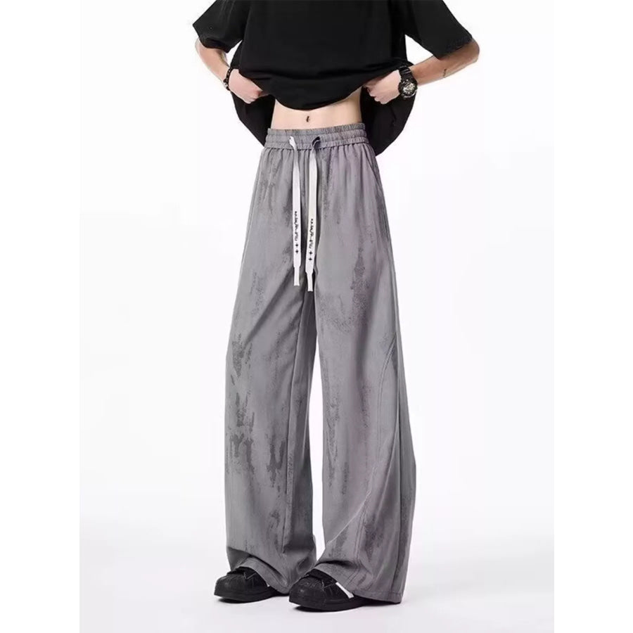 Men’s Drawstring Wide-Leg Tie-Dye Casual Pants Gray / M Apparel and Accessories