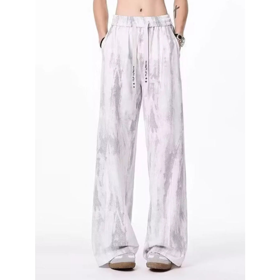 Men’s Drawstring Wide-Leg Tie-Dye Casual Pants White / M Apparel and Accessories