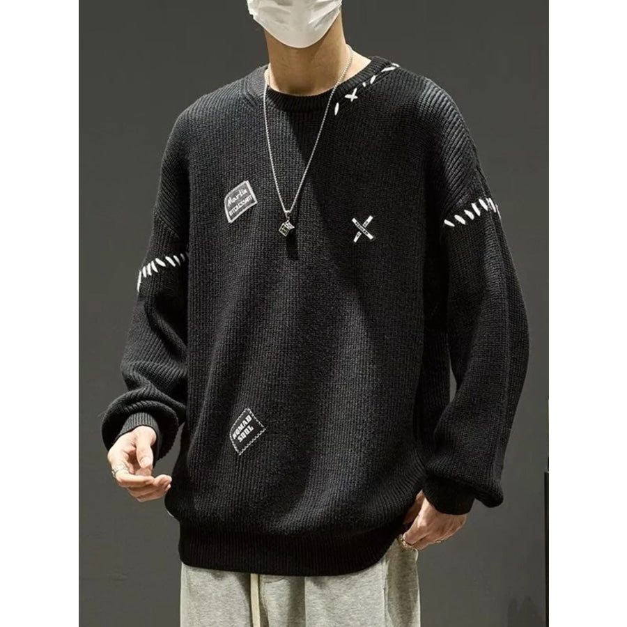Men’s Dropped Shoulder Long Sleeve Sweater Black / M Apparel and Accessories