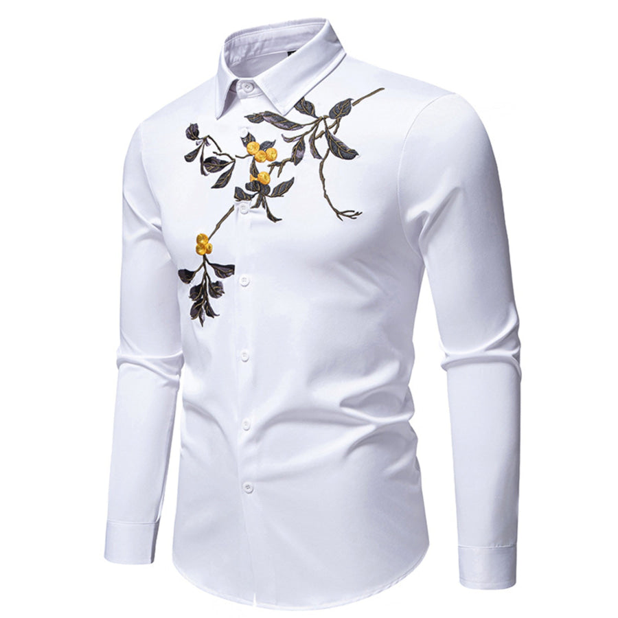 Men’s Embroidered Floral Long Sleeve Shirt Apparel and Accessories