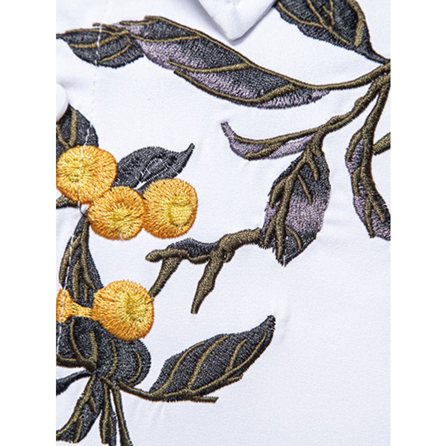 Men’s Embroidered Floral Long Sleeve Shirt Apparel and Accessories
