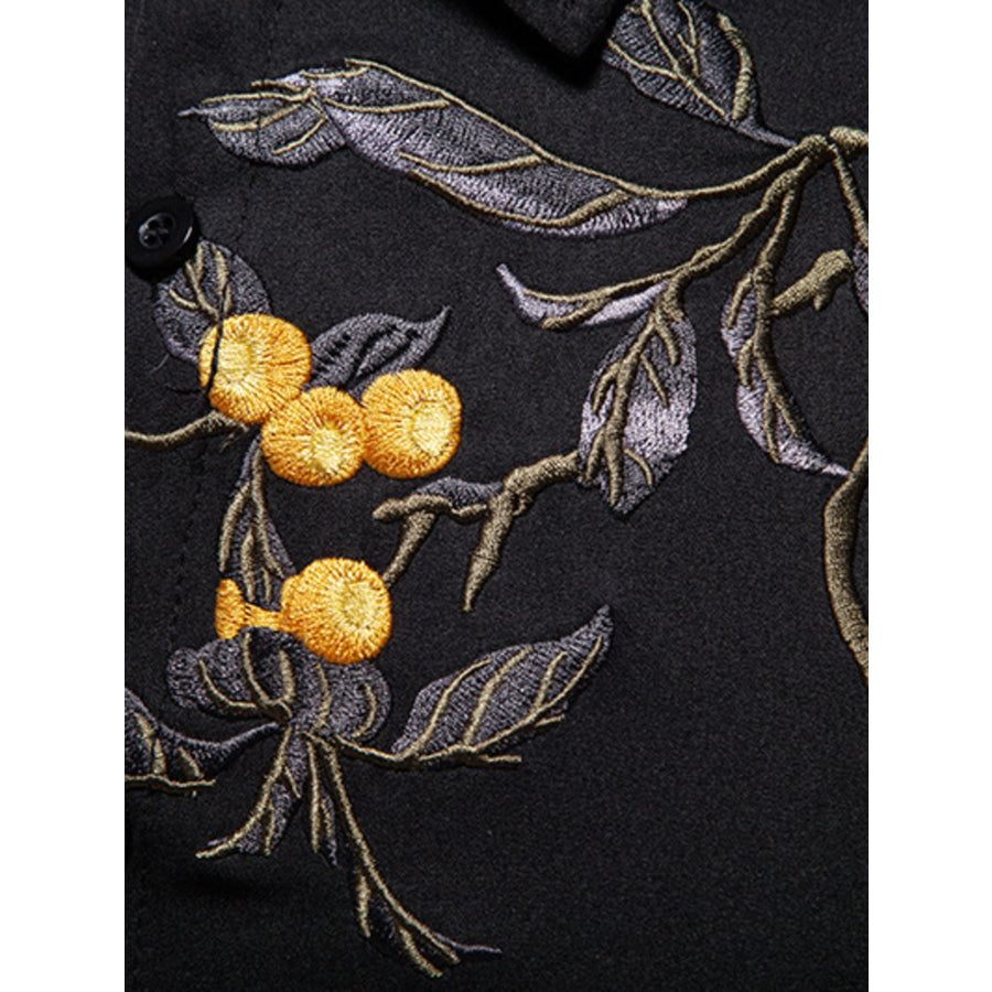 Men’s Embroidered Floral Long Sleeve Shirt Apparel and Accessories