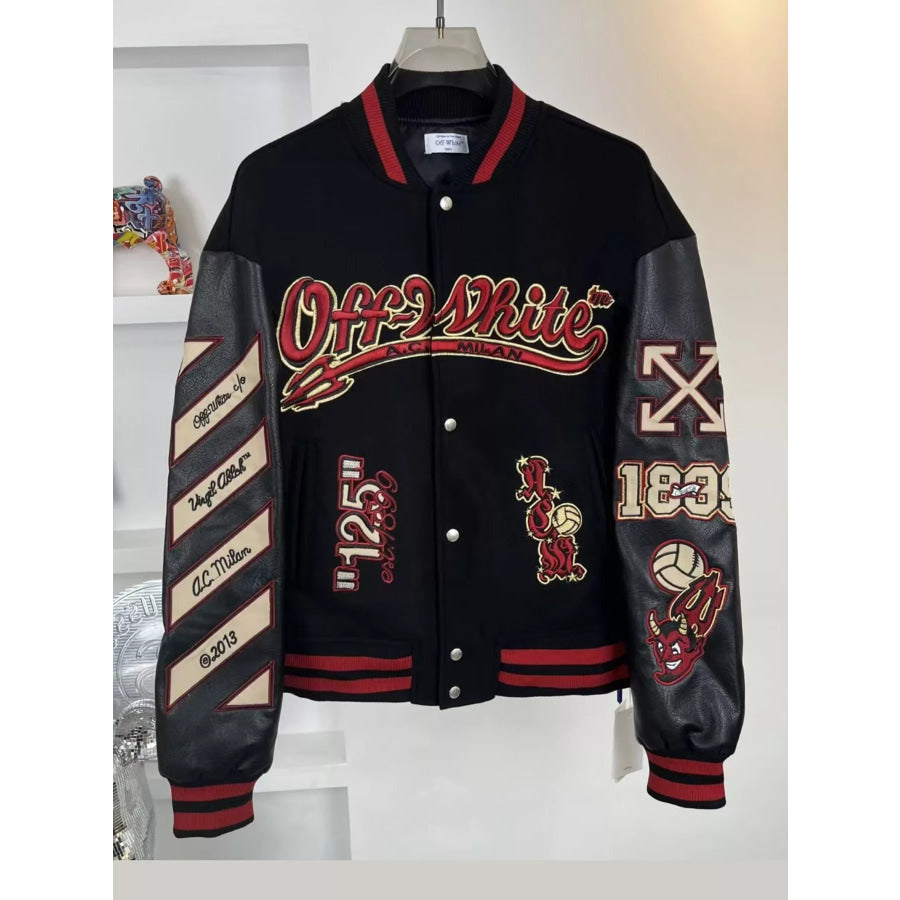 Men’s Embroidered Patches Snap Down Jacket Black / S Apparel and Accessories