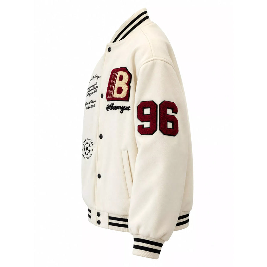 Men’s Embroidered Snap Down Baseball Jacket White / M Apparel and Accessories