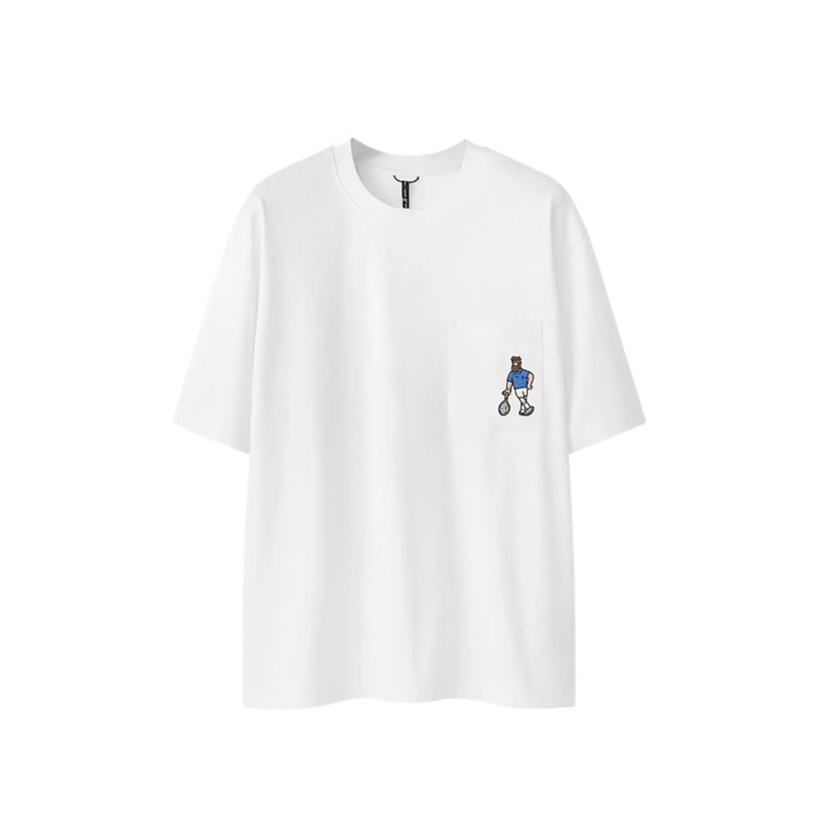 Men’s Embroidered Tennis Player Round Neck T-Shirt White / M Apparel and Accessories