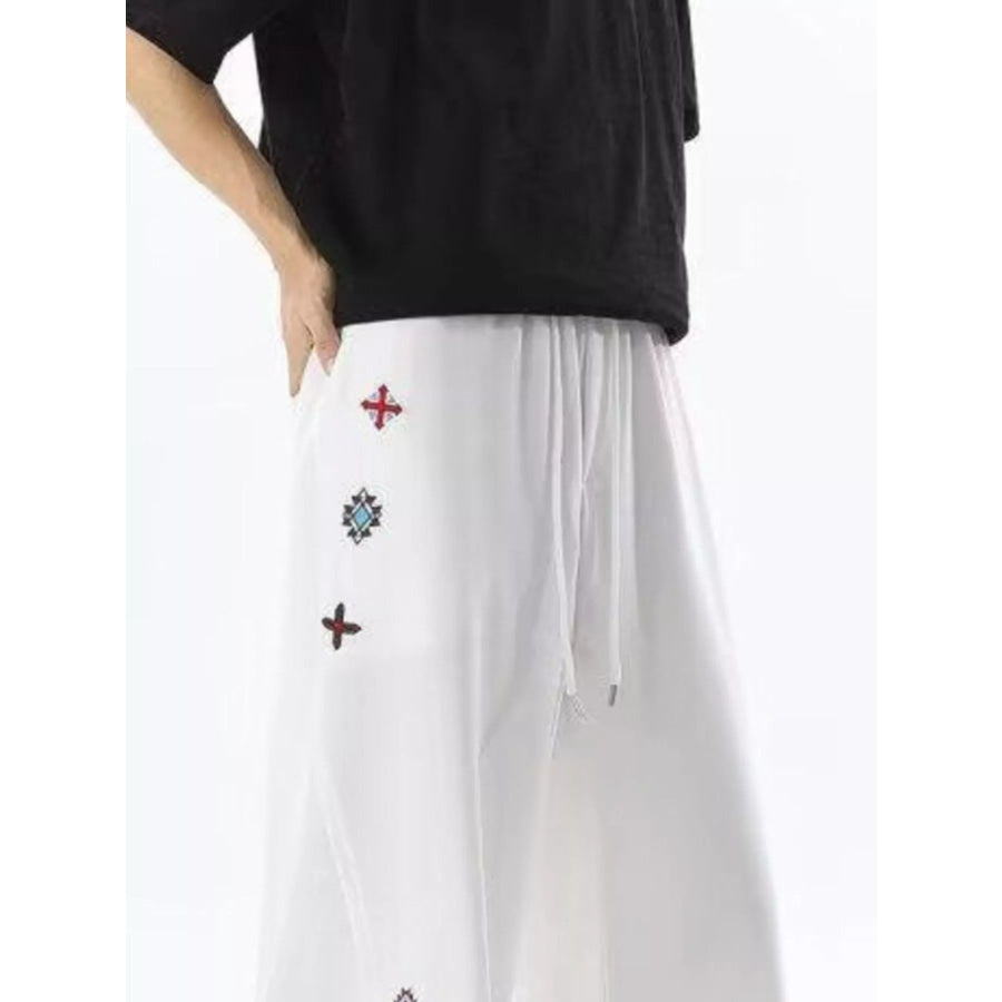Men’s Embroidered Wide-Leg Casual Pants Apparel and Accessories
