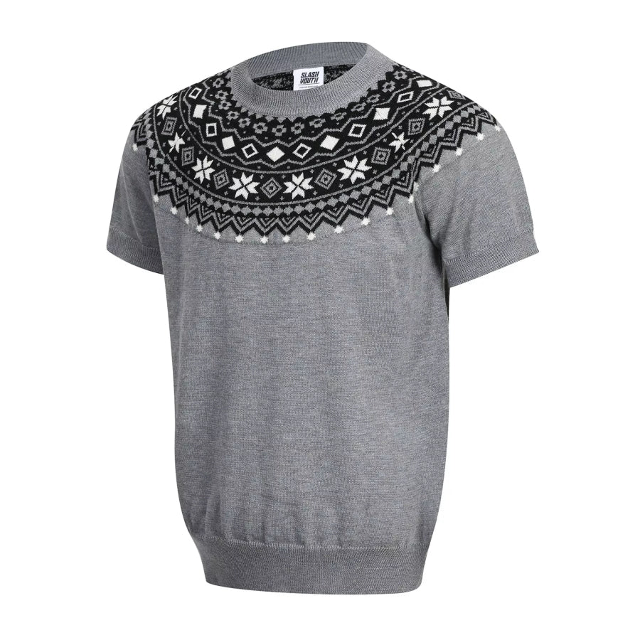 Men’s Fair Isle Pattern Short Sleeve Sweater Apparel and Accessories