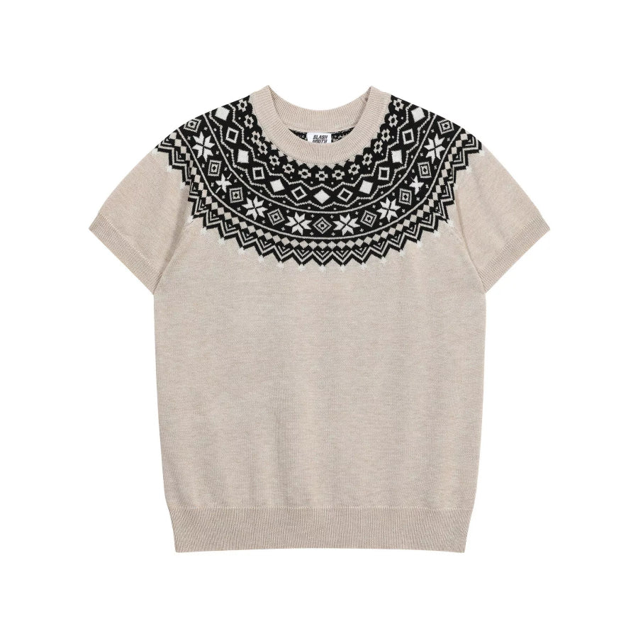 Men’s Fair Isle Pattern Short Sleeve Sweater Apricot / M Apparel and Accessories