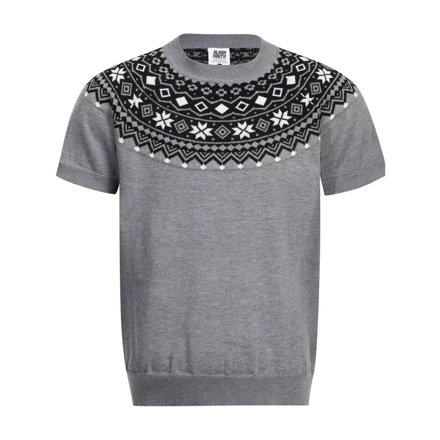 Men’s Fair Isle Pattern Short Sleeve Sweater Gray / M Apparel and Accessories