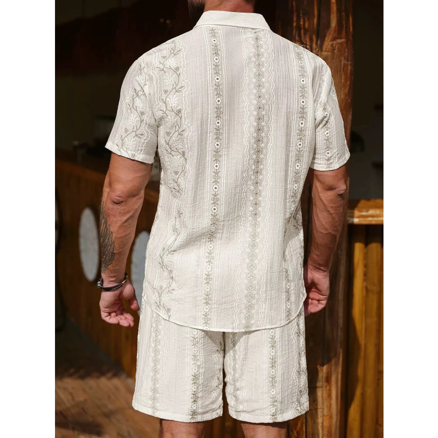 Men’s Flower Short Sleeve Shirt and Shorts Set Apparel and Accessories