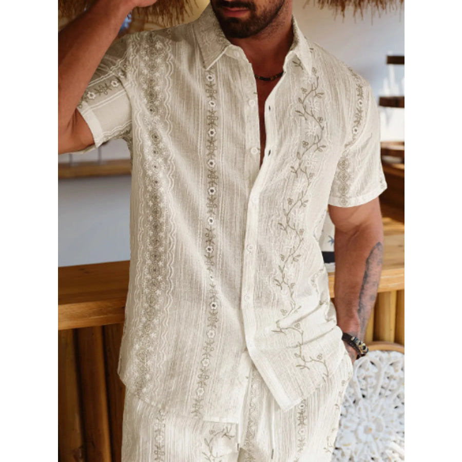Men’s Flower Short Sleeve Shirt and Shorts Set Apparel and Accessories