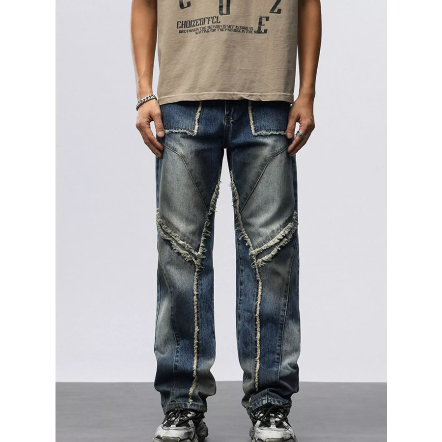 Men’s Frayed Hem Wide Leg Jeans Apparel and Accessories