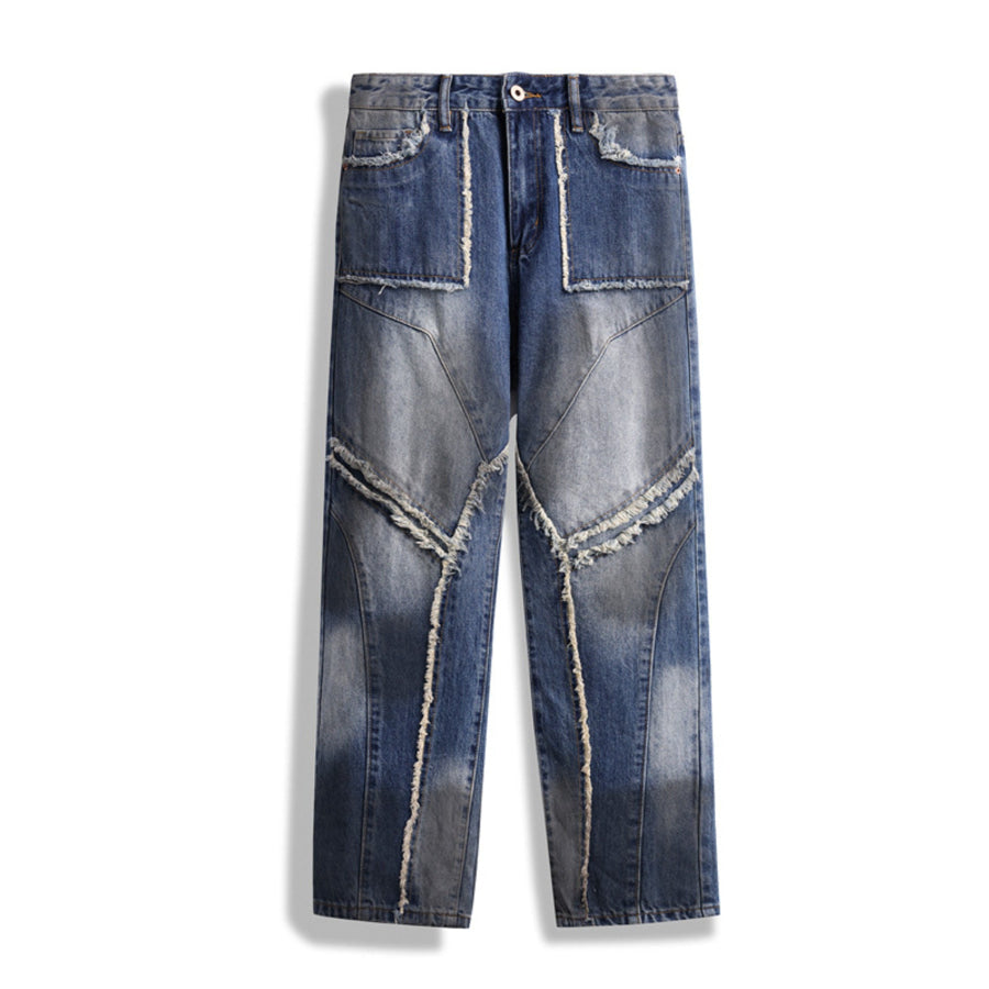 Men’s Frayed Hem Wide Leg Jeans Apparel and Accessories