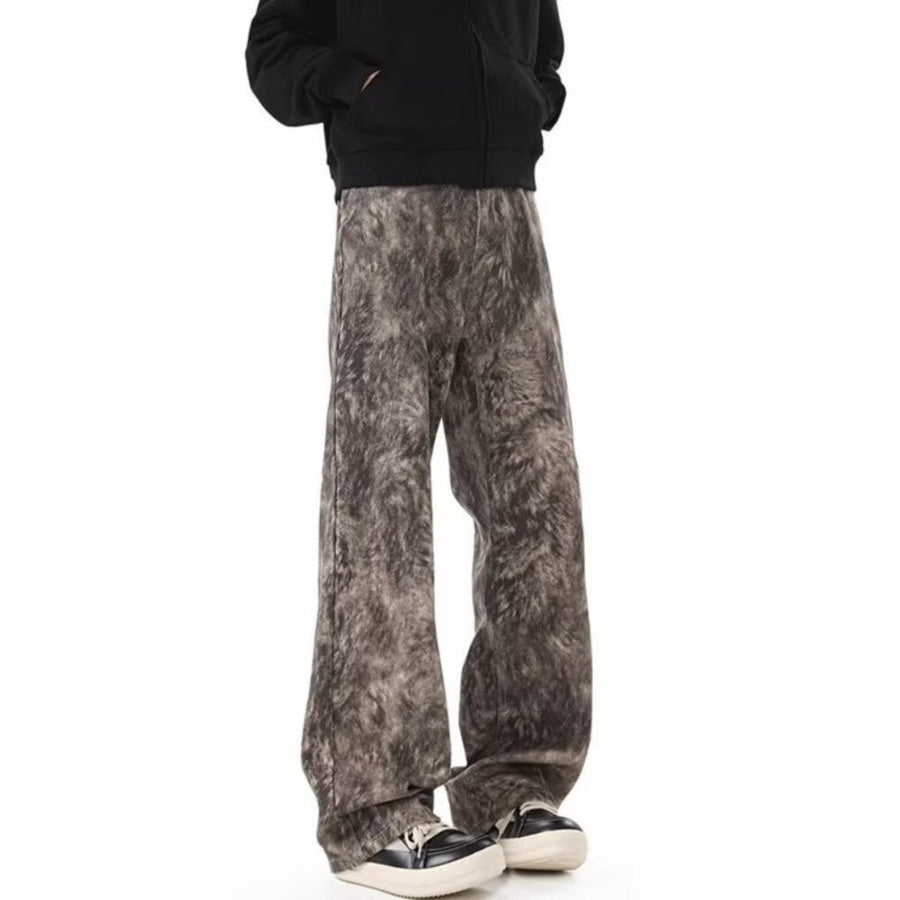 Men’s Full Size Abstract Print Wide Leg Jeans Plus Size Apparel and Accessories