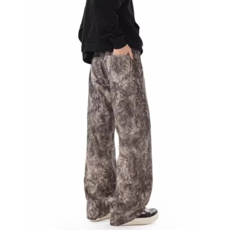 Men’s Full Size Abstract Print Wide Leg Jeans Plus Size Apparel and Accessories