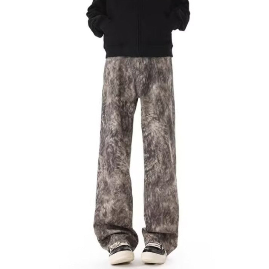 Men’s Full Size Abstract Print Wide Leg Jeans Plus Size Chocolate / S Apparel and Accessories