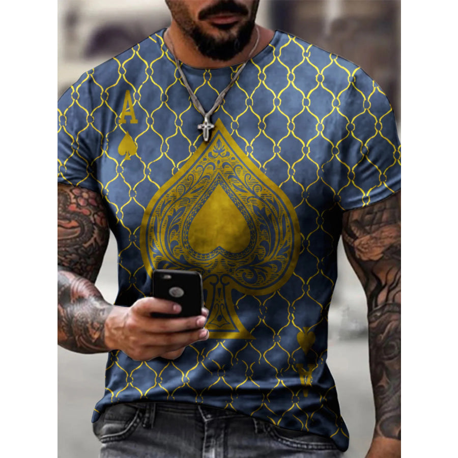 Men’s Full Size Ace of Spades Graphic Print T-Shirt Plus Size Air Force Blue / S Apparel and Accessories