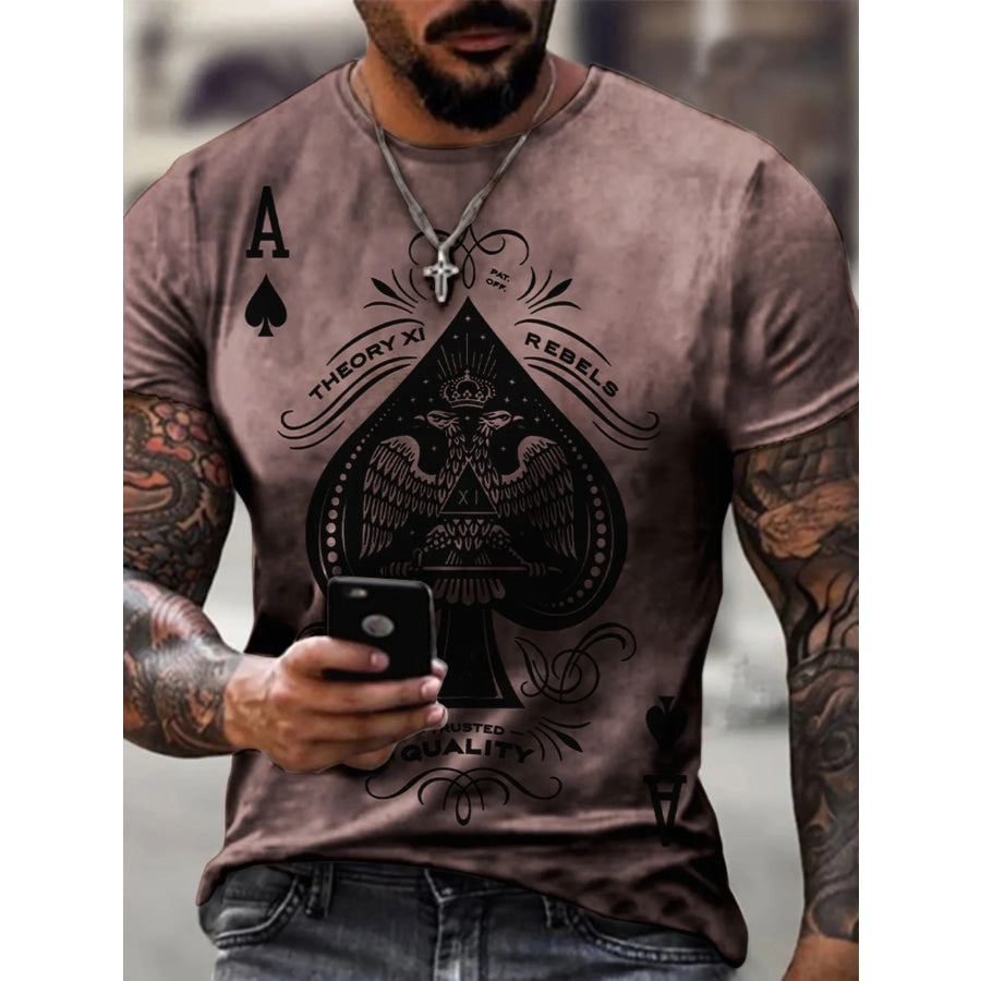 Men’s Full Size Ace of Spades Graphic Print T-Shirt Plus Size Brown / S Apparel and Accessories