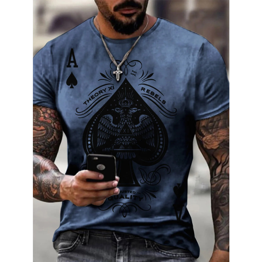 Men’s Full Size Ace of Spades Graphic Print T-Shirt Plus Size Dark Blue / S Apparel and Accessories