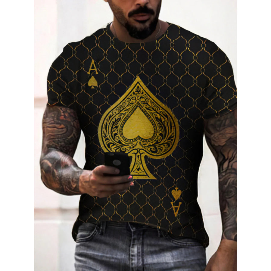 Men’s Full Size Ace of Spades Graphic Print T-Shirt Plus Size Gold / S Apparel and Accessories