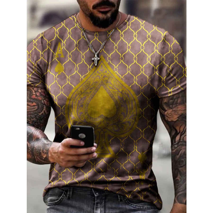Men’s Full Size Ace of Spades Graphic Print T-Shirt Plus Size Mocha / S Apparel and Accessories