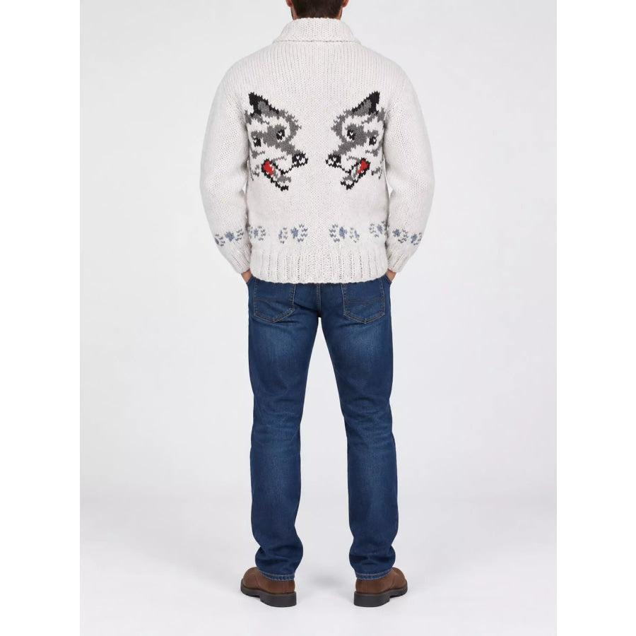 Men’s Full Size Animal Chunky Knit Zip-Up Cardigan Plus Apparel and Accessories
