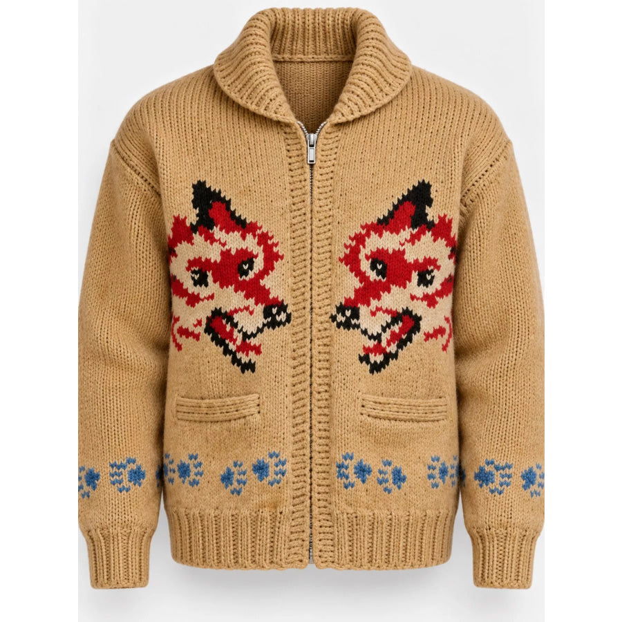 Men’s Full Size Animal Chunky Knit Zip-Up Cardigan Plus Apparel and Accessories