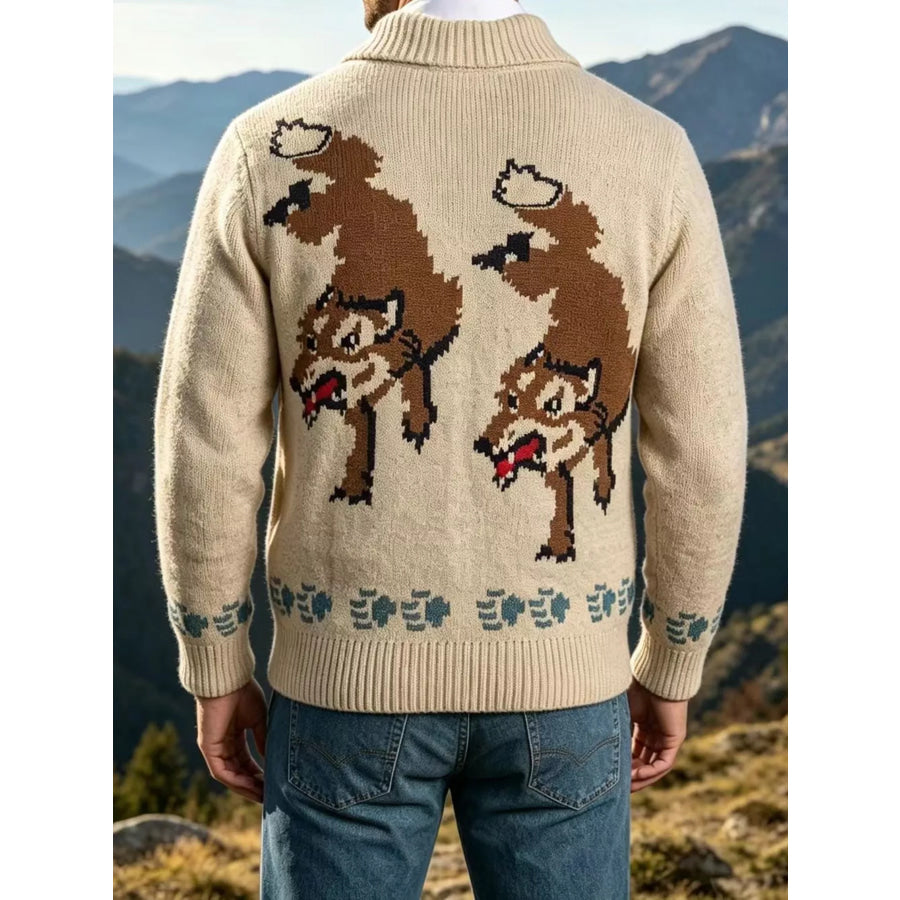 Men’s Full Size Animal Chunky Knit Zip-Up Cardigan Plus Apparel and Accessories
