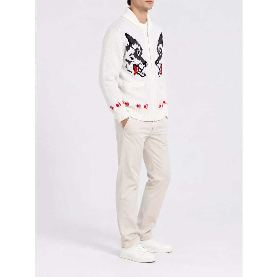 Men’s Full Size Animal Chunky Knit Zip-Up Cardigan Plus Apparel and Accessories