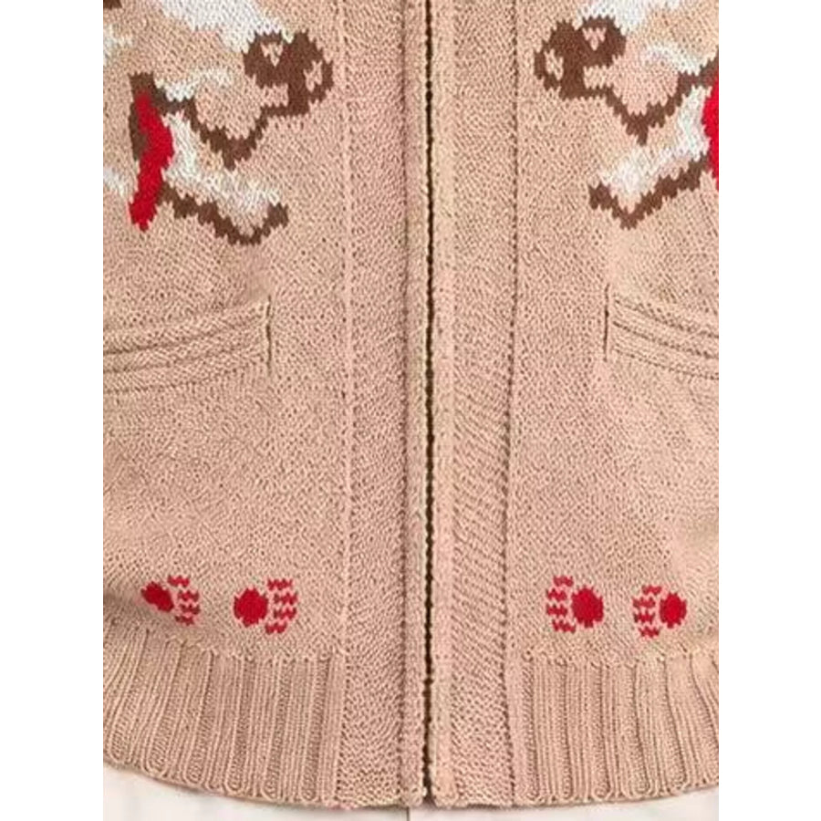 Men’s Full Size Animal Chunky Knit Zip-Up Cardigan Plus Apparel and Accessories