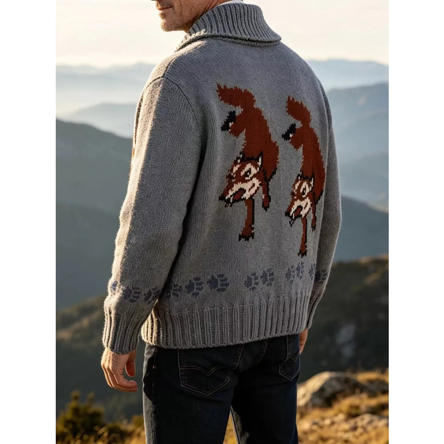 Men’s Full Size Animal Chunky Knit Zip-Up Cardigan Plus Apparel and Accessories