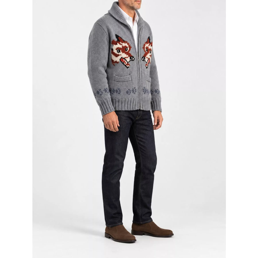 Men’s Full Size Animal Chunky Knit Zip-Up Cardigan Plus Apparel and Accessories