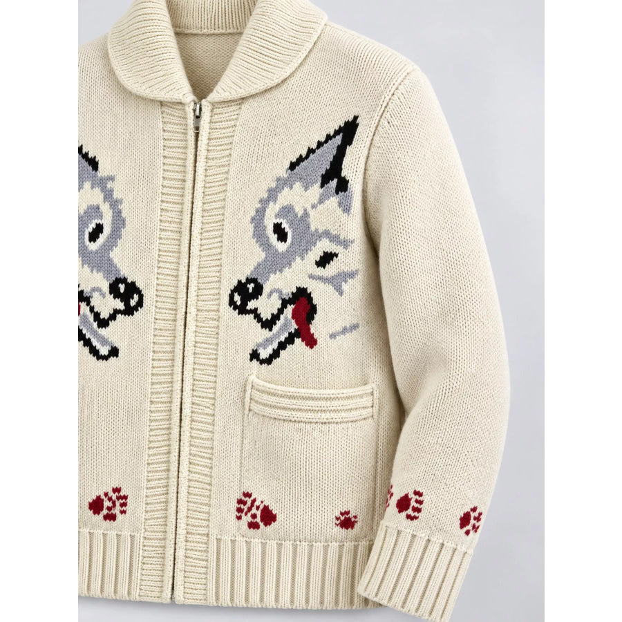 Men’s Full Size Animal Chunky Knit Zip-Up Cardigan Plus Apparel and Accessories