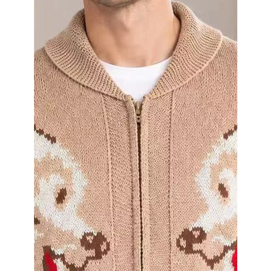 Men’s Full Size Animal Chunky Knit Zip-Up Cardigan Plus Apparel and Accessories