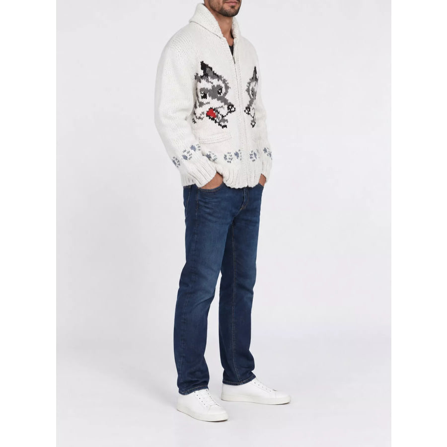 Men’s Full Size Animal Chunky Knit Zip-Up Cardigan Plus Apparel and Accessories